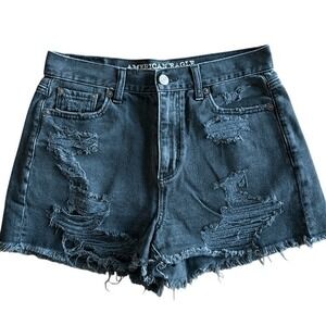 American Eagle Black Distressed Mom Jean Shorts size 2‎